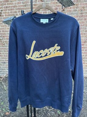 Lacoste Navy Crewneck Sweatshirt with Gold Script
